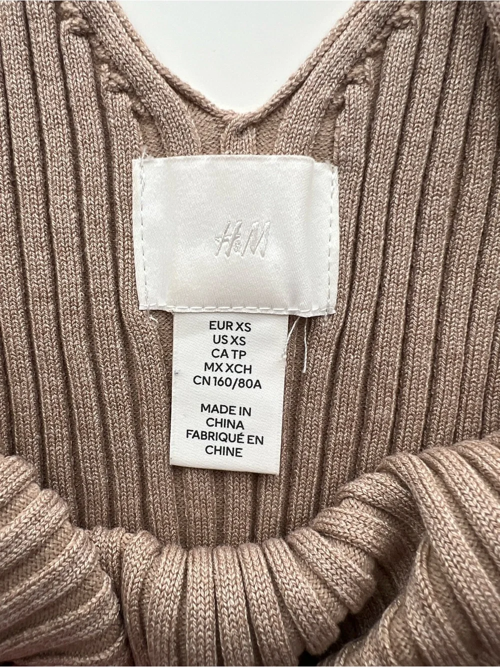 H&M Ribbed V-Neck Cami - Taupe - Picture 2 of 4